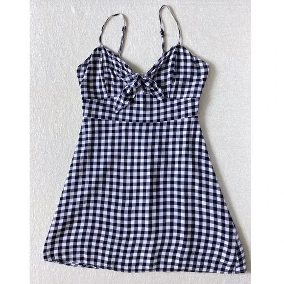 Lulu’s St. Helena Black and White Gingham Tie Front Dress Women’s Small Mini - Picture 2 of 15